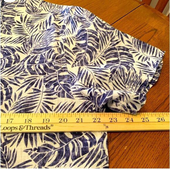 FREE LINE ATHENS Linen Shirt Men’s L/XL Short Sleeve Button Up Blue Leaf Print. - Picture 12 of 13